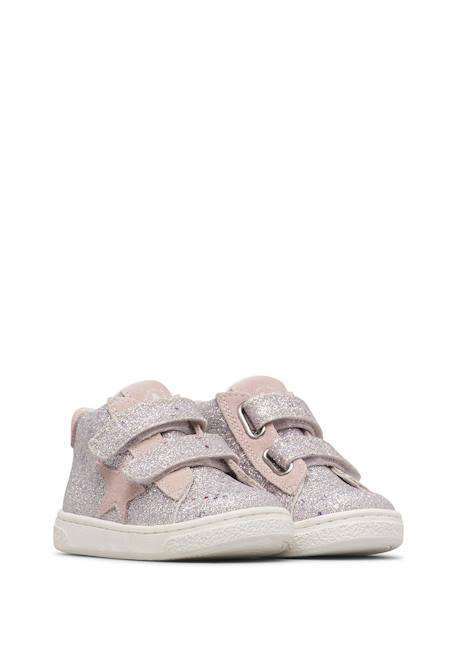 Baskets montantes fille en cuir et tissu pinn high à scratch Rose poudré-argent 2 - vertbaudet enfant 