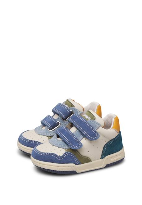 Baskets garçon en cuir et daim klip 4 à scratch Gris tourterelle-bleu+Marine-citrouille 10 - vertbaudet enfant 