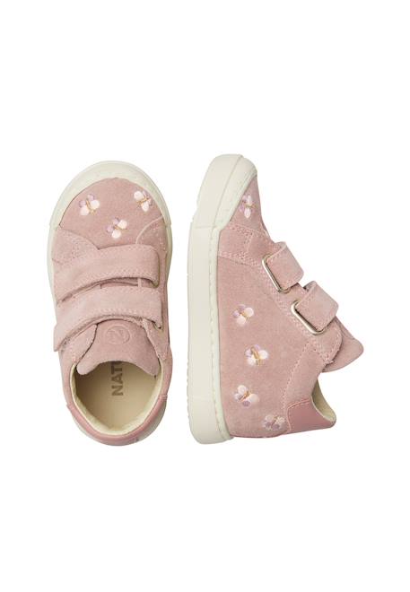 Baskets bébé fille en daim lovan à scratch, broderies papillons Rose-blanc 4 - vertbaudet enfant 