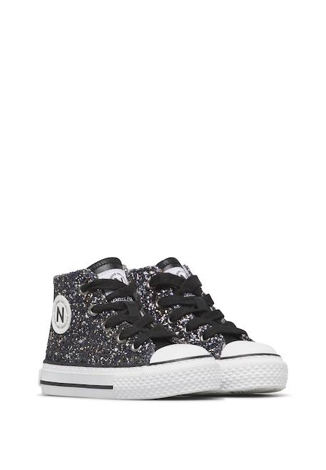 Baskets montantes bébé fille en tissu pailleté ylfas Noir-argent 2 - vertbaudet enfant 