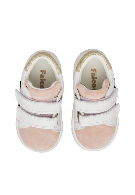 Baskets bébé en cuir et daim sasha à scratch Blanc-bleu clair+Blanc-rose 9 - vertbaudet enfant 