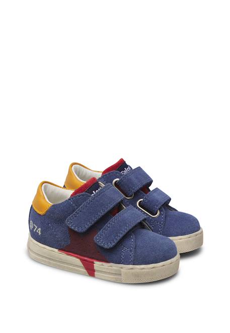 Baskets bébé garçon en cuir et daim salazar 3 à scratch Bleu-rouge 2 - vertbaudet enfant 