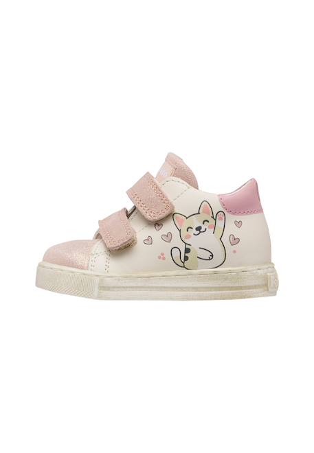 Baskets bébé fille en cuir et daim xema à scratch Blanc-rose 3 - vertbaudet enfant 