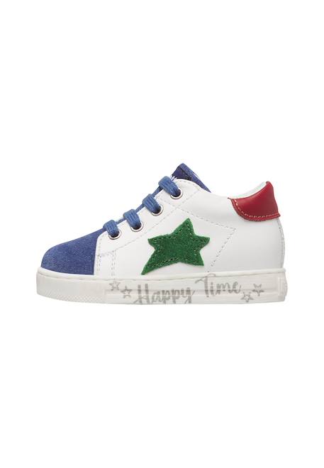 Baskets bébé en cuir et daim sasha Blanc-bleu clair+Blanc-rose 3 - vertbaudet enfant 