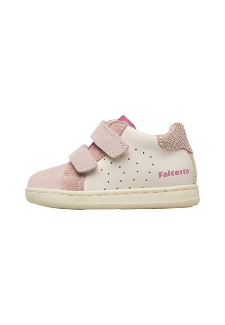 Baskets enfant en cuir et daim kiner à scratch Blanc crème-rose poudré+Blanc-bleu clair-vert 3 - vertbaudet enfant 