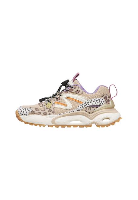 Baskets fille en simili cuir et tissu flyner Blanc-noir-beige 3 - vertbaudet enfant 