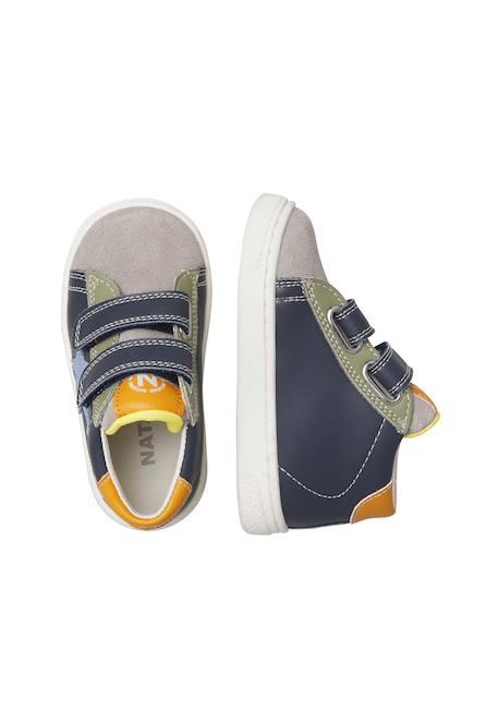 Baskets montantes bébé garçon en cuir et daim pinn high à scratch Gris-bleu-vert olive 4 - vertbaudet enfant 