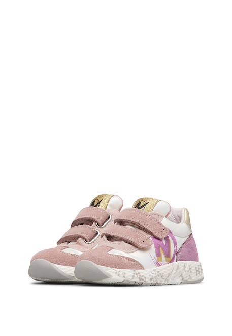 Baskets fille en cuir et tissu jesko 2 à scratch Rose poudré-blanc-platine 5 - vertbaudet enfant 