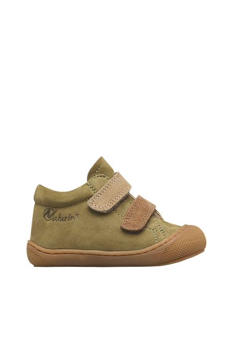 Chaussures premiers pas bébé garçon en cuir corkel à scratch Kaki-beige 1 - vertbaudet enfant 