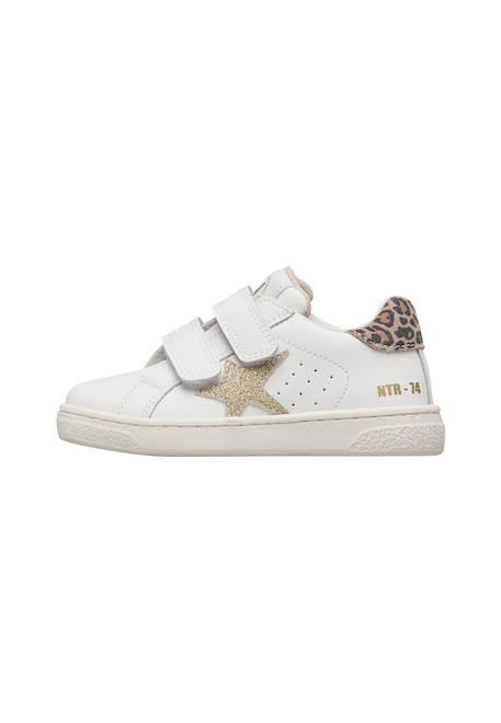 Baskets fille en cuir et daim pinn à scratch Blanc-platine 3 - vertbaudet enfant 