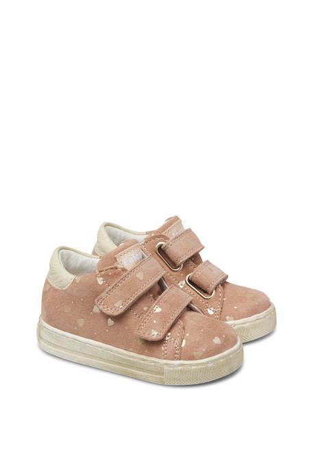 Baskets bébé fille en daim wompa à scratch Rose poudré-blanc 2 - vertbaudet enfant 