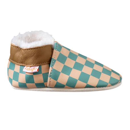 Chaussons bébé cuir souple damier Bleu 1 - vertbaudet enfant 