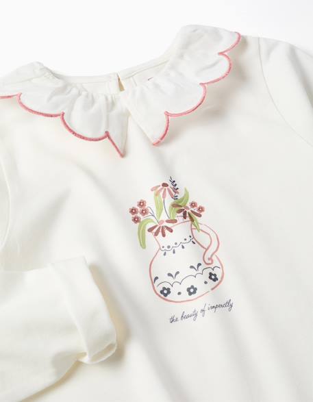 T-shirt en coton à manches longues et imprimé vase de fleurs Blanc 3 - vertbaudet enfant 