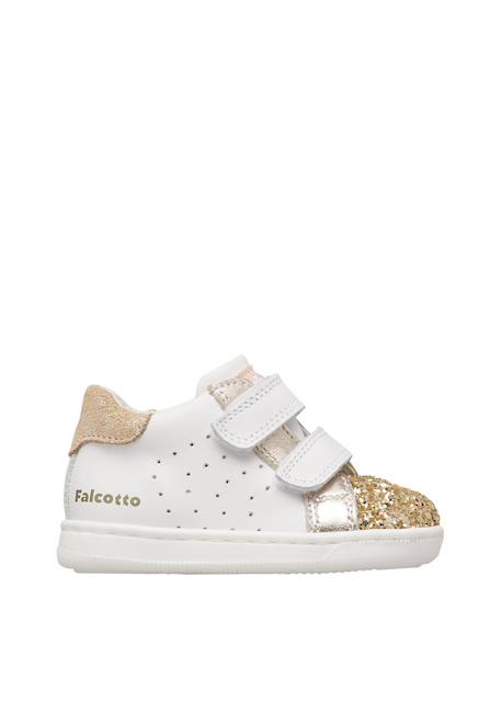 Baskets fille en cuir et tissu kiner à scratch Blanc-platine 1 - vertbaudet enfant 
