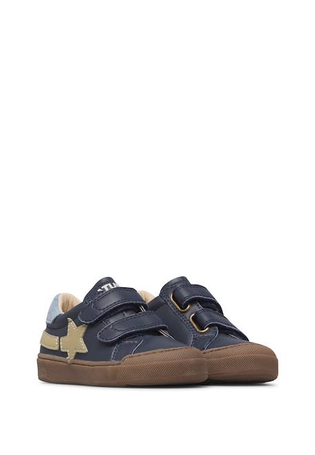 Baskets bébé garçon en cuir singery à scratch Bleu-bleu ciel-marron 2 - vertbaudet enfant 