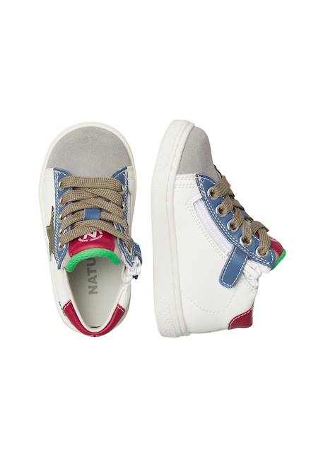 Baskets montantes bébé garçon en cuir et daim pinn high à zip Blanc-gris-marine 4 - vertbaudet enfant 