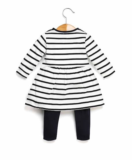 Ensemble robe + bas 100% coton bébé fille Fond naturel raye marine 2 - vertbaudet enfant 