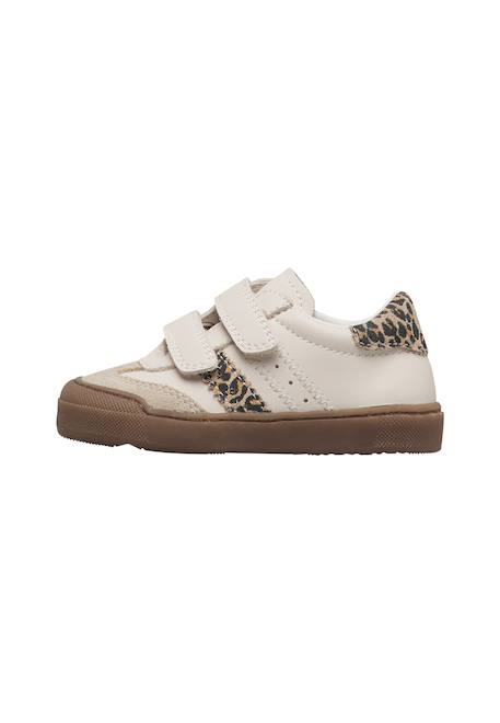 Baskets fille en cuir et daim riby à scratch Blanc-beige-marron 3 - vertbaudet enfant 