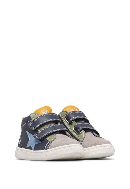 Baskets montantes garçon en cuir et daim pinn high à scratch Gris-bleu-vert olive 2 - vertbaudet enfant 
