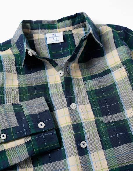 Chemise en coton à manches longues à carreaux b&s Bleu foncé 4 - vertbaudet enfant 