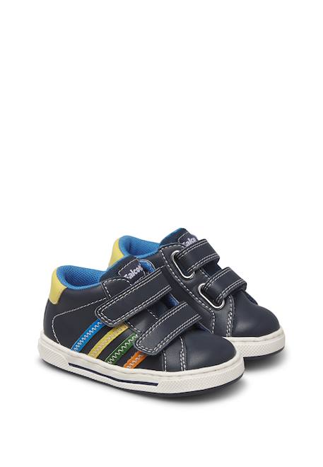 Baskets bébé garçon en cuir truby à scratch Bleu-jaune 2 - vertbaudet enfant 