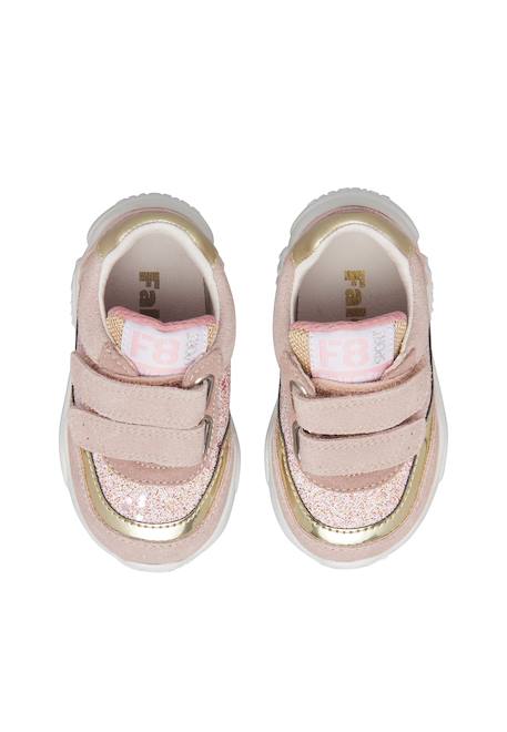 Baskets bébé fille en cuir et tissu amantea 2 à scratch Rose-platine 4 - vertbaudet enfant 