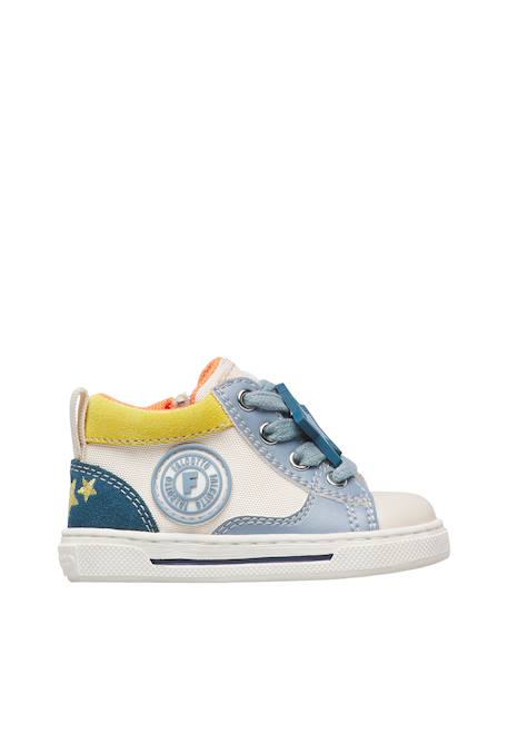 Baskets bébé garçon en simili cuir et tissu shin à zip Blanc-bleu clair+Marine-kaki 1 - vertbaudet enfant 