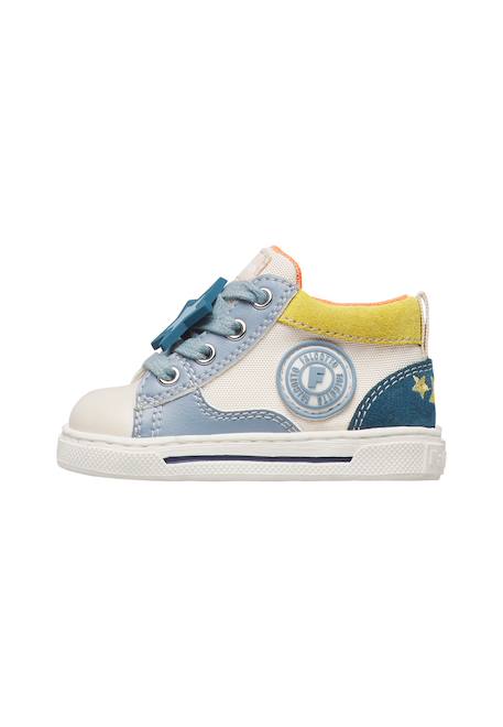 Baskets bébé garçon en simili cuir et tissu shin à zip Blanc-bleu clair+Marine-kaki 3 - vertbaudet enfant 