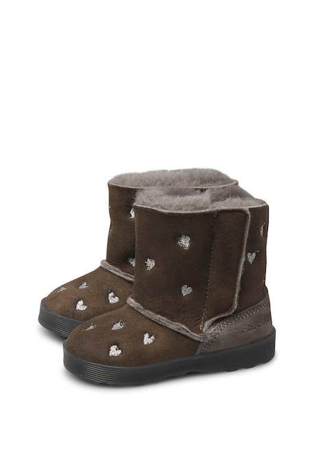 Bottines bébé fille en daim kurl, broderies cœurs Anthracite-noir+Rose-marron 5 - vertbaudet enfant 