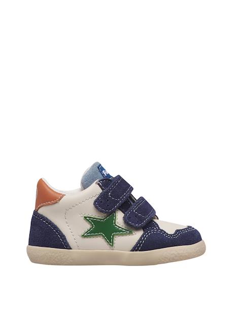 Baskets montantes garçon en cuir et daim alnoite high 2 à scratch Blanc-bleu+Gris-citrouille+Vert-bleu ciel 1 - vertbaudet enfant 