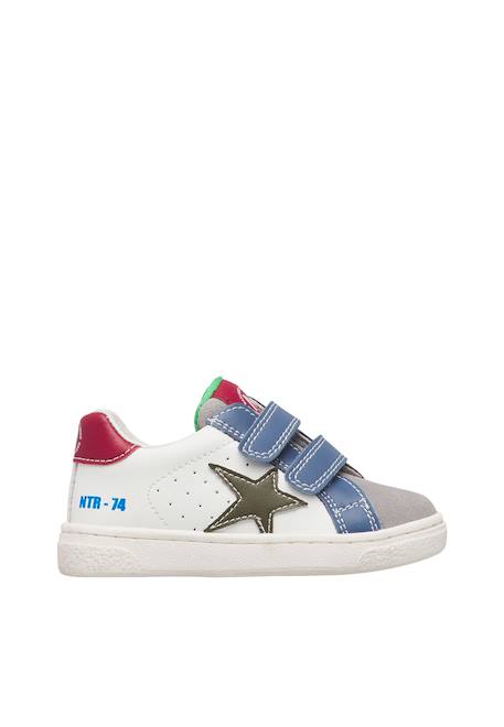 Baskets bébé garçon en cuir et daim pinn à scratch Blanc-gris-bleu+Gris-bleu-vert olive 1 - vertbaudet enfant 