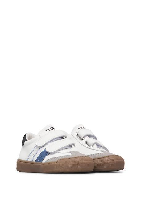 Baskets enfant en cuir et daim riby à scratch Blanc-gris-bleu+Blanc-gris-rose poudré 2 - vertbaudet enfant 