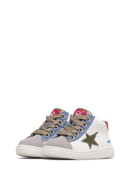 Baskets montantes garçon en cuir et daim pinn high à zip Blanc-gris-marine 5 - vertbaudet enfant 