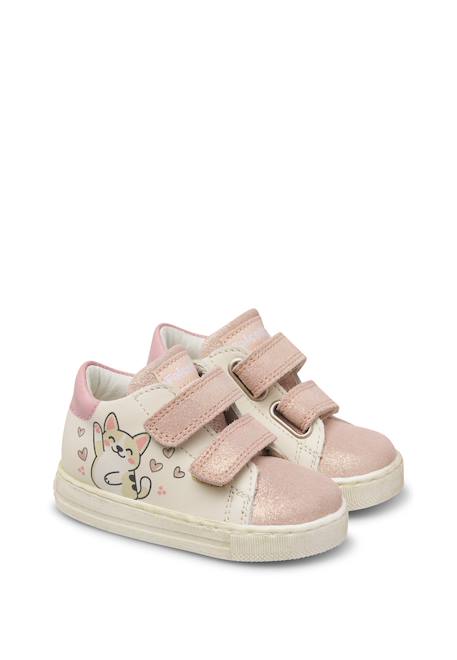 Baskets bébé fille en cuir et daim xema à scratch Blanc-rose 2 - vertbaudet enfant 