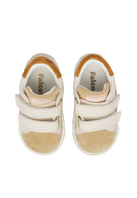 Baskets bébé fille en cuir et daim sasha à scratch Blanc-beige 4 - vertbaudet enfant 
