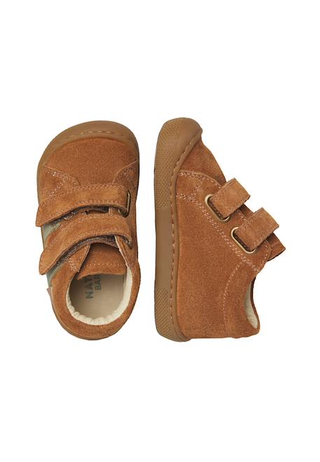 Chaussures barefoot bébé en cuir et daim sabby à scratch Bleu-orange+Cognac-gris foncé+Marron clair+Marron-vert olive 19 - vertbaudet enfant 