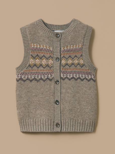 Cardigan jacquard sans manches fille Beige 1 - vertbaudet enfant 