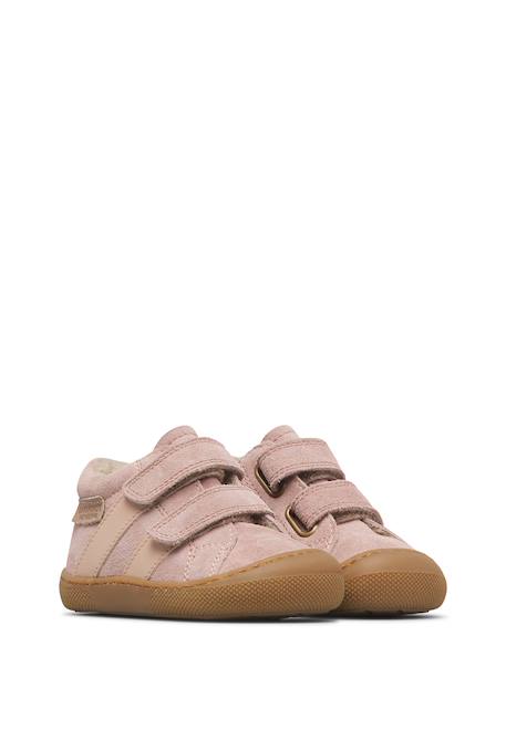 Chaussures barefoot bébé en cuir et daim sabby à scratch Cognac-gris foncé+Marron-vert olive+Rose poudré-rose 12 - vertbaudet enfant 