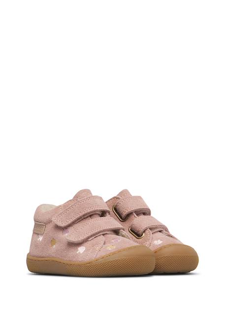 Chaussures barefoot fille en daim amur à scratch, broderies champignons Rose-rose clair 2 - vertbaudet enfant 