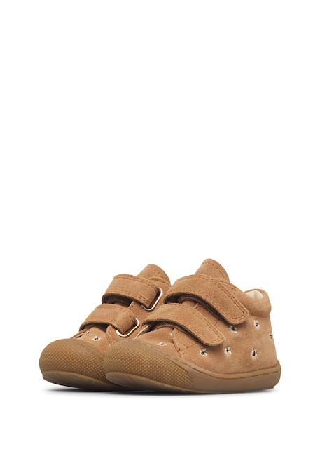 Chaussures premiers pas bébé fille en daim cocoon à scratch, broderies marguerites Marron-platine 5 - vertbaudet enfant 