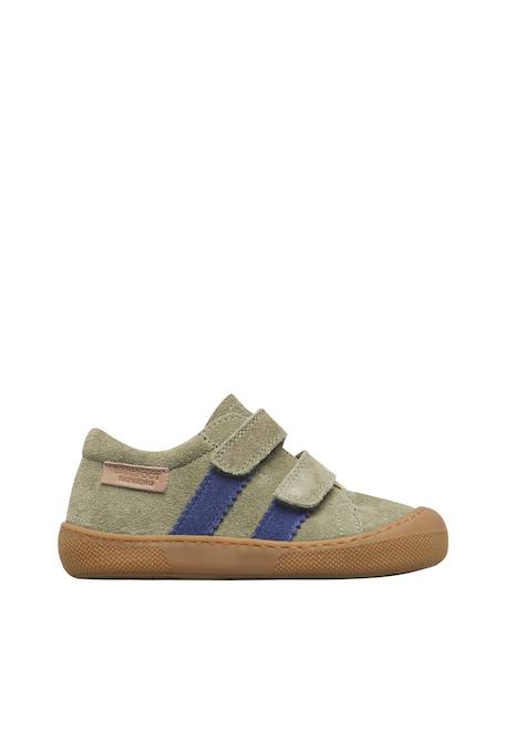 Chaussures barefoot garçon en daim bisy à scratch Vert olive-bleu 1 - vertbaudet enfant 
