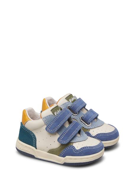 Baskets garçon en cuir et daim klip 4 à scratch Gris tourterelle-bleu+Marine-citrouille 7 - vertbaudet enfant 