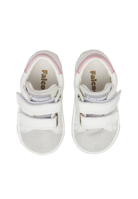 Baskets bébé fille en cuir et daim yelai à scratch Blanc-argenté+Blanc-platine 4 - vertbaudet enfant 