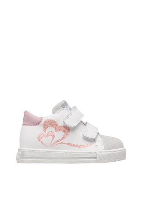 Baskets bébé fille en cuir et daim yelai à scratch Blanc-argenté+Blanc-platine 1 - vertbaudet enfant 