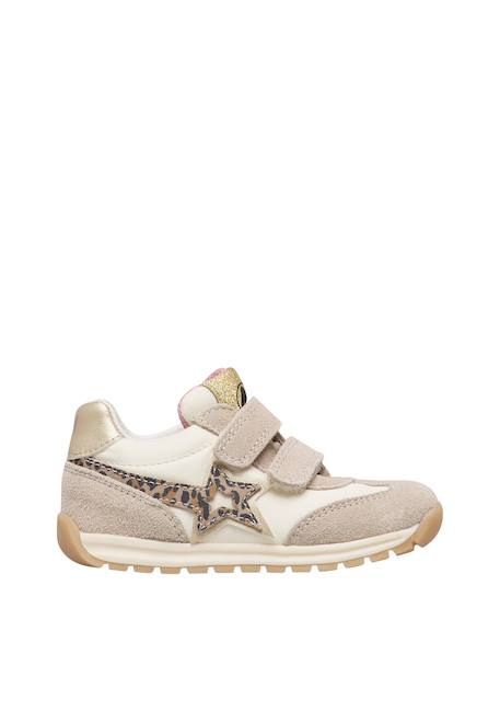 Baskets fille en daim et tissu technique crumi à scratch Blanc-beige-platine 1 - vertbaudet enfant 