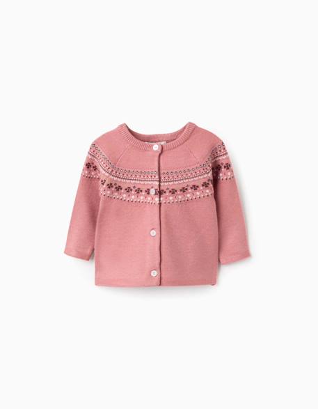 Gilet en maille avec motif jacquard Rose 1 - vertbaudet enfant 