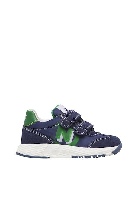 Baskets bébé garçon en cuir et tissu jesko 2 à scratch Bleu-vert-blanc 1 - vertbaudet enfant 