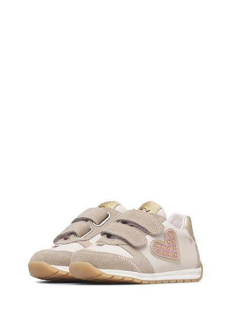 Baskets bébé fille en cuir et tissu quelly 4 à scratch, avec clous Beige-blanc-rose 5 - vertbaudet enfant 
