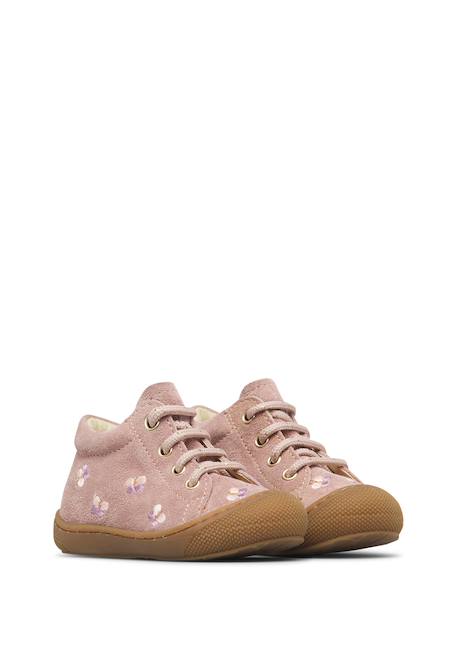 Chaussures premiers pas bébé fille en daim cocoon, broderies papillons Rose-marron 2 - vertbaudet enfant 