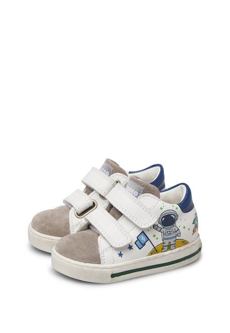 Baskets bébé garçon en cuir et daim jalip à scratch Blanc-gris+Blanc-vert 5 - vertbaudet enfant 